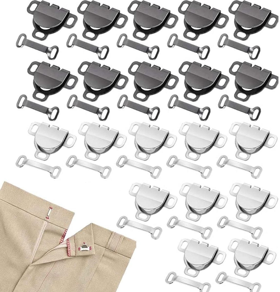 Thelau - Set van 20 paar broekhaken om te naaien | Haken en ogen voor broeksluitingen | Naaihaak en broeksluitingen